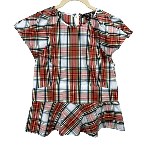 J. Crew Tops - J. Crew Cap Sleeve Peplum Top Women's 10 Snowy Stewart Tartan Plaid Blouse